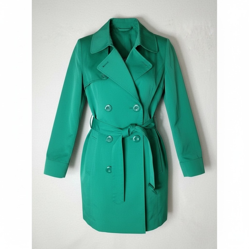 Vertigo Womens XL Green Belted Trench Coat Double Breasted Lightweight Jacket